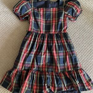 Elegant Plaid Puff Sleeve Kids Dress